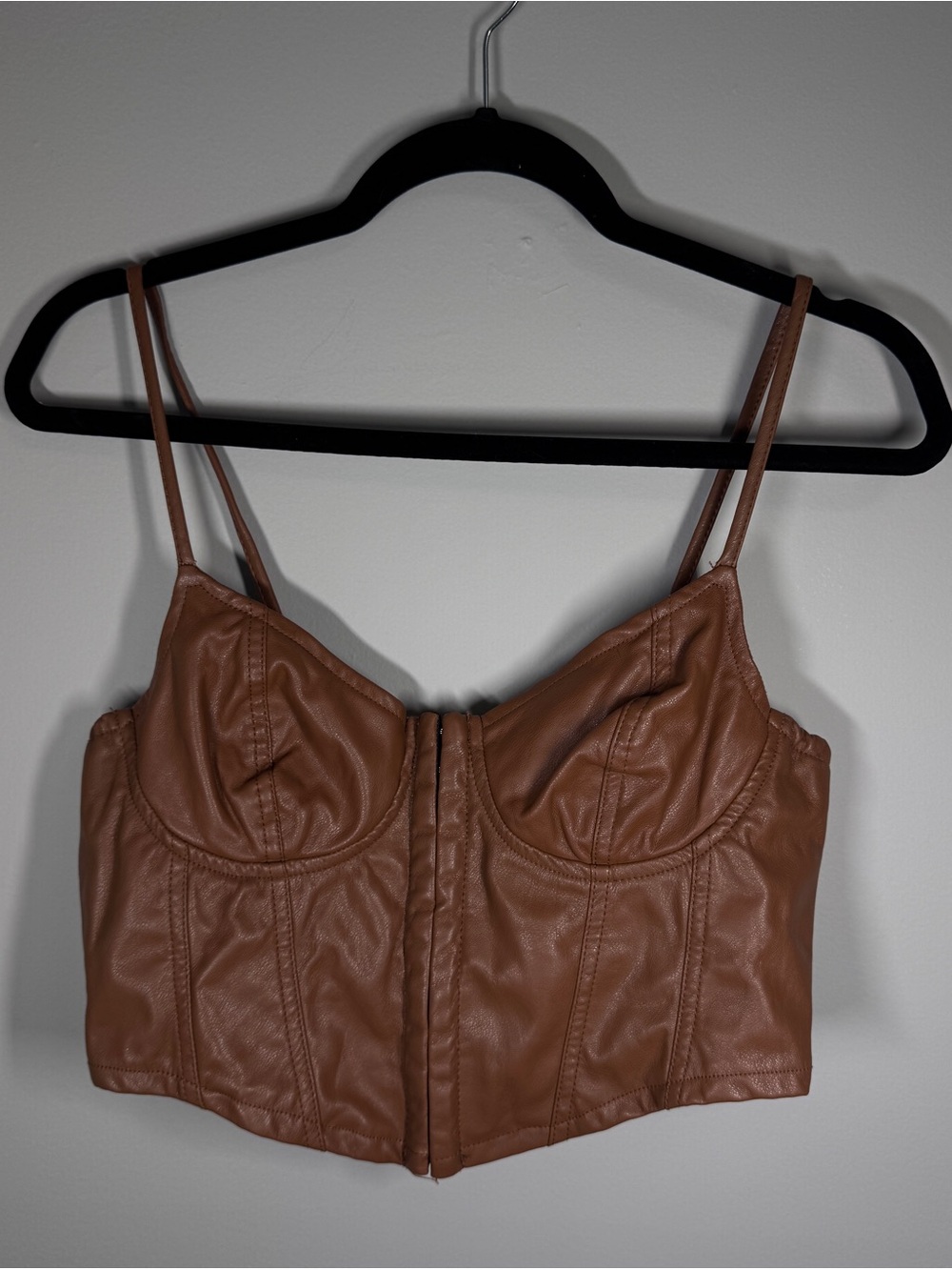 SHEIN Brown Faux‎ Leather Bustier Tank Top